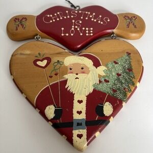 J.D.I. Fallbrook CA Wood Heart Christmas Santa Decoration Hand Painted in Mexico